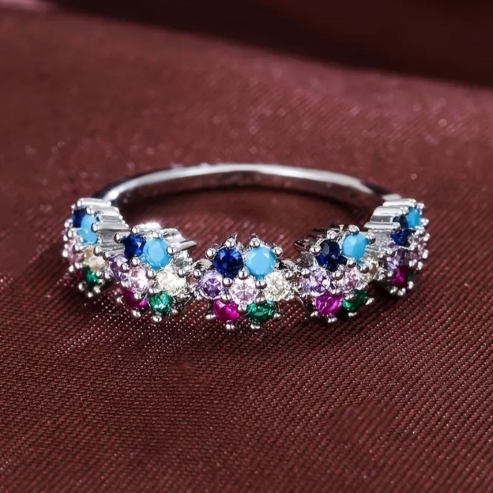 New Colorful Zircon Rhinestone Ring Women Fashion Luxury Metal Ring Accessor…